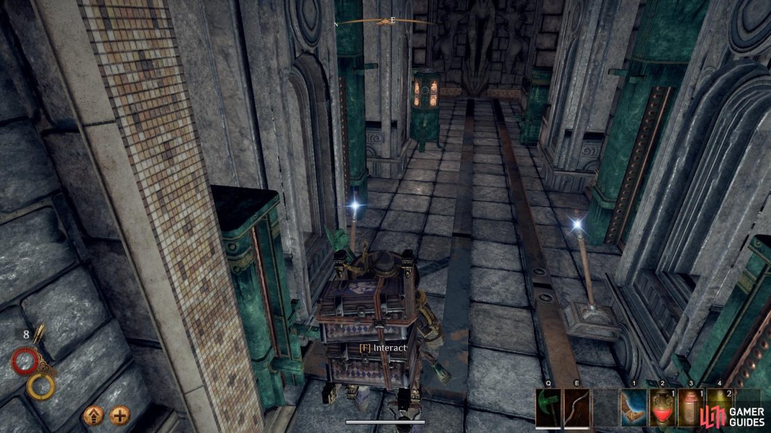 Be sure to use the lever on the left before you get back on the platform after the library.