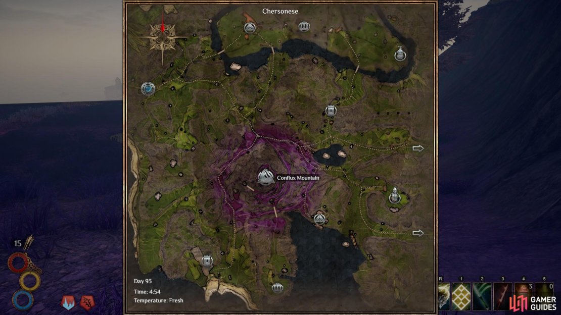 The location of Conflux Mountain, in the centre of Chersonese.