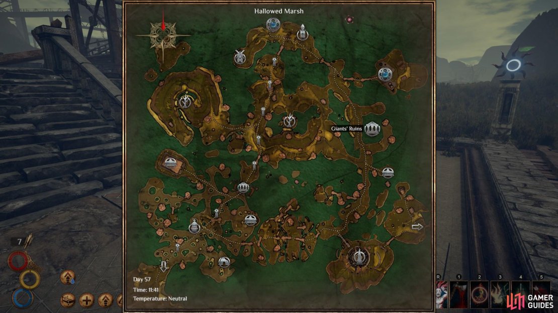 The Giant&rsquo;s Ruins as seen on the map, south of Giant&rsquo;s Village.