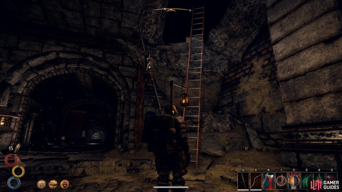 Climb the ladder to enter the Ancestor&rsquo;s Resting Place.