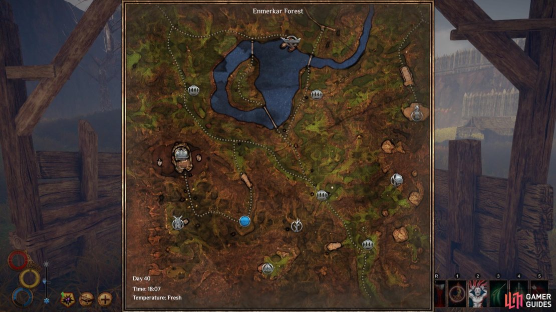 The location of the mercenary leader on the map, marked here by the blue circle.
