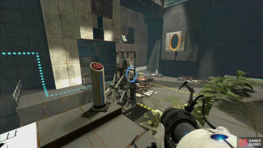 Fire a portal at the slanted wall on the left first, then press the left button first (deploying the Cube) and then press the right-hand button as the Cube is dropping. This&rsquo;ll raise the platform, preventing the Cube from hurtling into the acid.