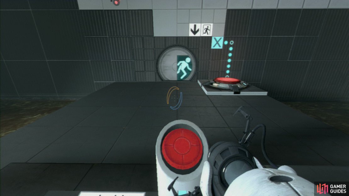 Very simply hit the launch pad and you&rsquo;ll be flung across the gap and towards the exit at the end. Hit the red switch and it&rsquo;ll drop a Companion Cube onto a launch pad behind you.