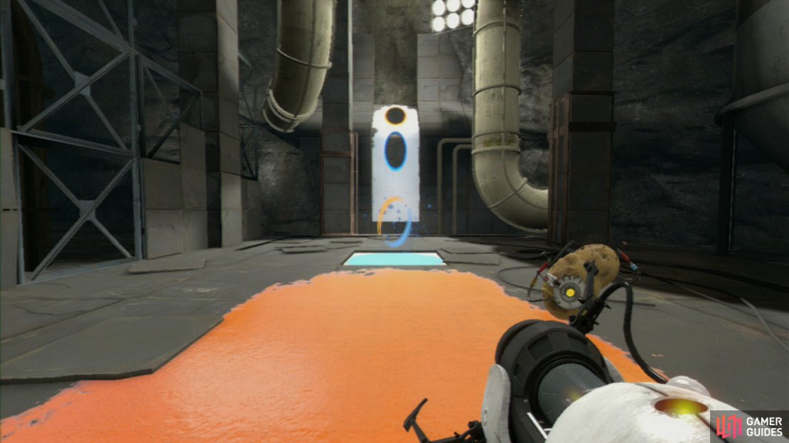 Once again you need to align the portals on the white wall so you can run at the wall and get boosted up to the upper level, only this time you&rsquo;ll bounce twice and over the gap to the next - and rather irritating - puzzle.