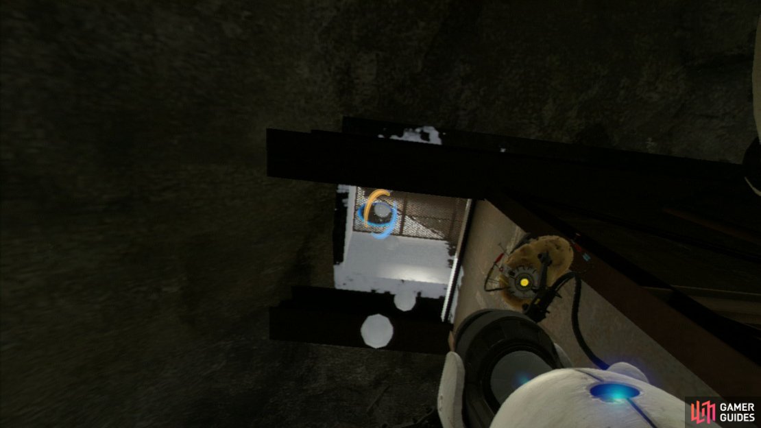 Keep checking the upper wall to see if there&rsquo;s enough white gel on it to lay a portal there. Once there is, simply use a portal by your feet to get up there.
