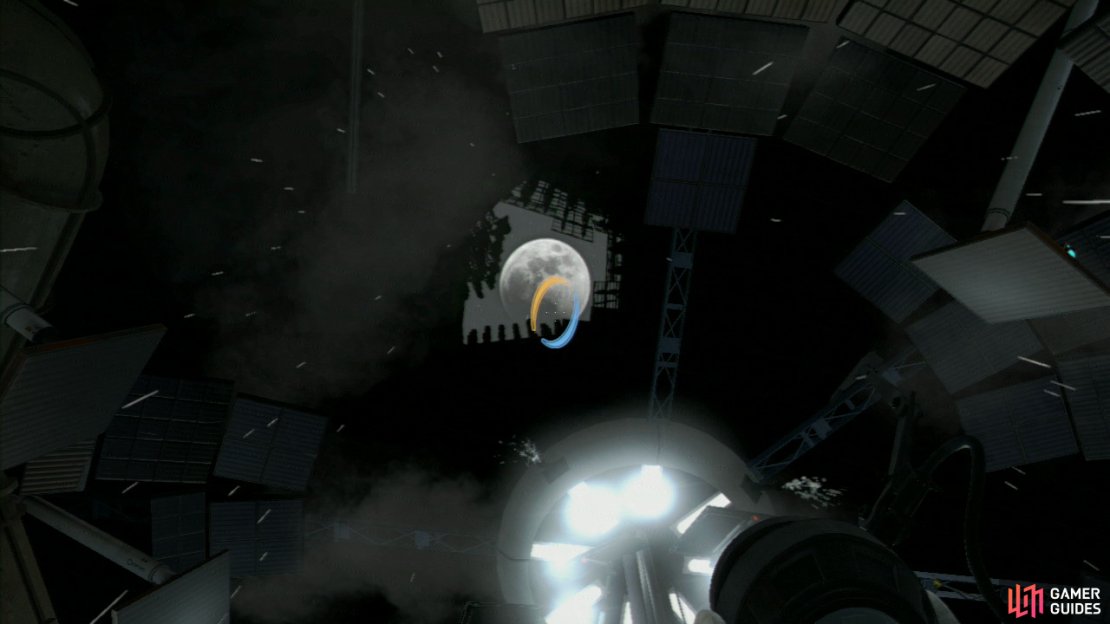Your view will lock onto the ceiling and you&rsquo;ll notice the moon appear up above you. This is your cue to fire your portal gun at the moon, triggering the end sequence! Congratulations on finishing Portal 2&rsquo;s campaign! But there&rsquo;s still co-op, Achievements/Trophies and the Easter Eggs to find before you&rsquo;re truly finished&hellip;