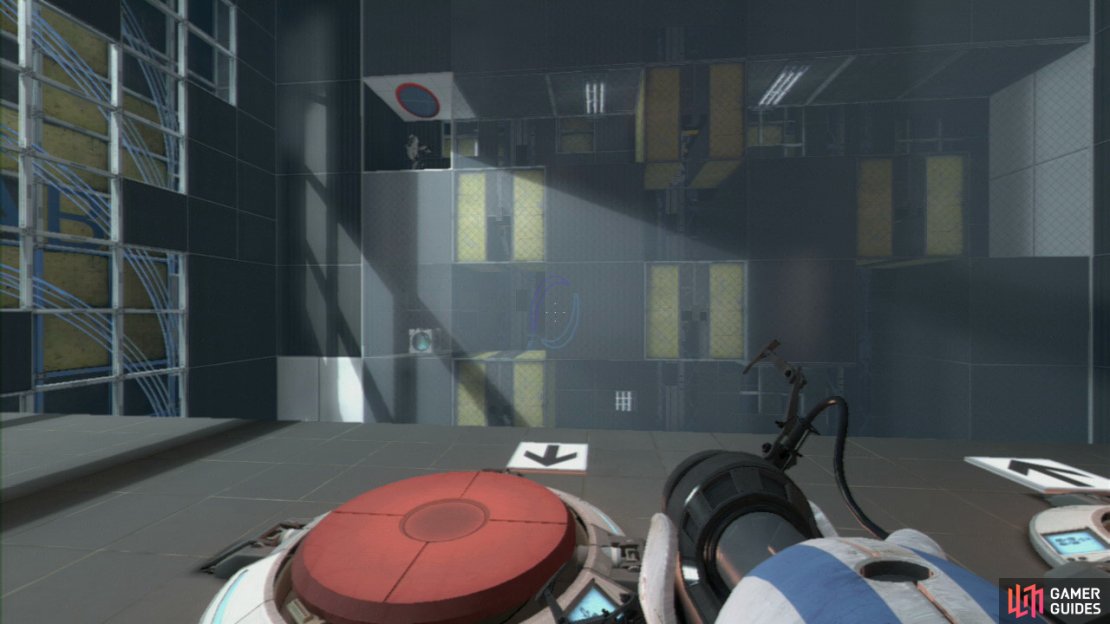 Player 1: Stand on the left-hand button once player 2 passes over the first yellow crate and approaches the second crate, this&rsquo;ll cause it to drop, opening up the path.
