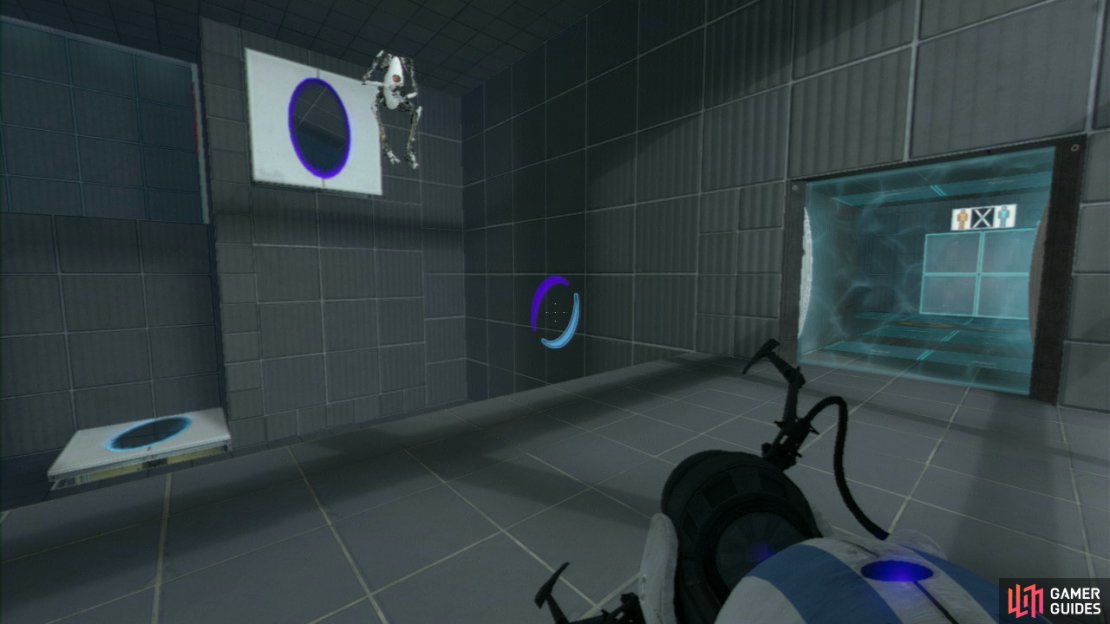 Player 1: Drop through player 2&rsquo;s portal below you and you&rsquo;ll land on the upper platform near the exit. Now wait for player 2 to get up to the upper platform opposite. Now set a portal on the panel below them (that you fell through), and an exit portal on the vertical wall to your right.
