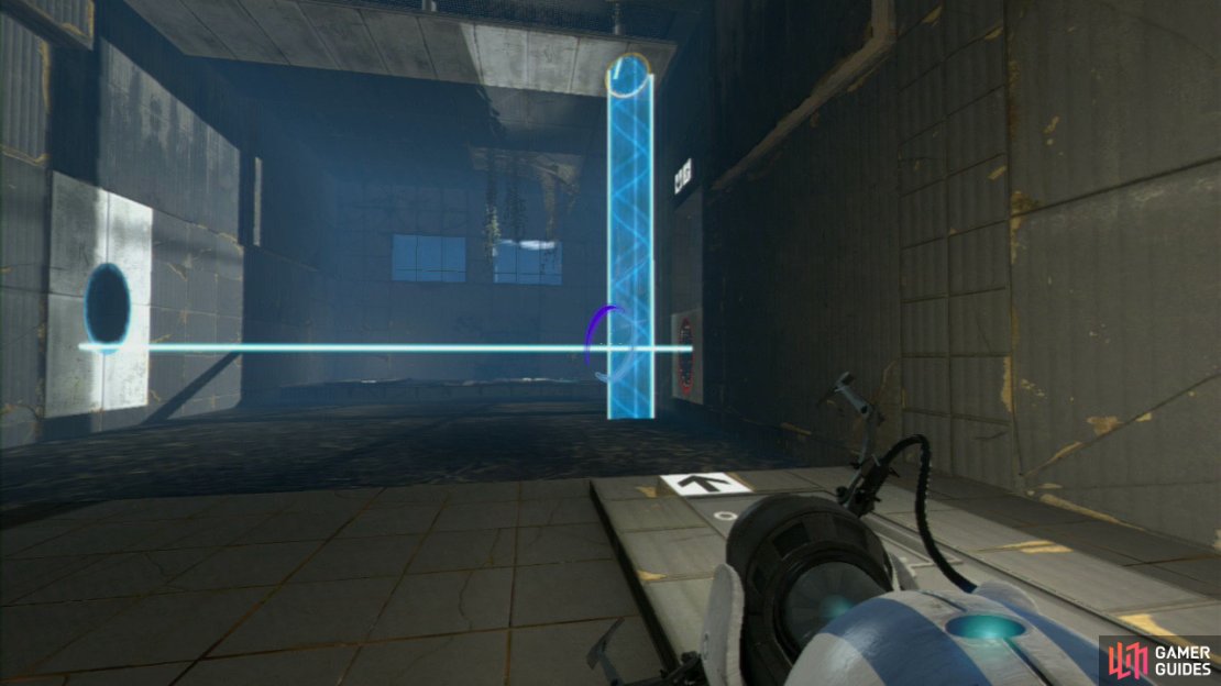 Player 1: Upon entering the second part of the test chamber, look up and to your left, you&rsquo;ll see a light bridge hitting the wall. Get your first portal up here, then place a second portal on the wall panel on the left-side of the room (facing the exit). Try and get it so the light bridge creates a mini &lsquo;step&rsquo; up to the exit.