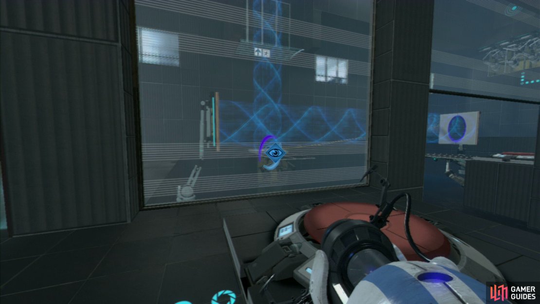 Player 2: Once the portal is flowing through the middle section of the chamber, stand on the Arial Faith plate to catapult yourself over to the other side. Once you&rsquo;re here, fire your first portal on the second vertical panel in the middle of the room and then the next one on the horizontal floor tile located to the right of the panel you just placed last portal on.  This&rsquo;ll create a funnel that&rsquo;ll travel vertical towards the exit. Now stand on the nearby Faith Plate and as you ascend the funnel, the force field above you will cut you off, causing you to drop down. Ask player 1 to stand on the red button, causing the funnel to reverse in direction, once the beam is orange, jump across into the beam and look out for the other platform located off to the side just up ahead, step out of the beam onto this platform with a red button on it.