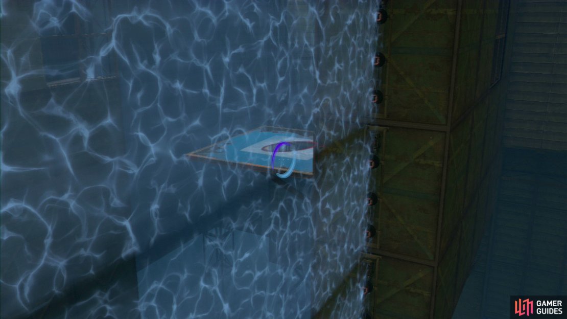 Player 2: Once you&rsquo;re on the ledge, turn back around and place a portal on the single wall panel located directly below the repulsion gel dispenser. Now run back around to where your buddy is and look for the single horizontal wall panel that&rsquo;s hanging down above the main light bridge. Get a portal on this and ask player 1 to press the red button again.