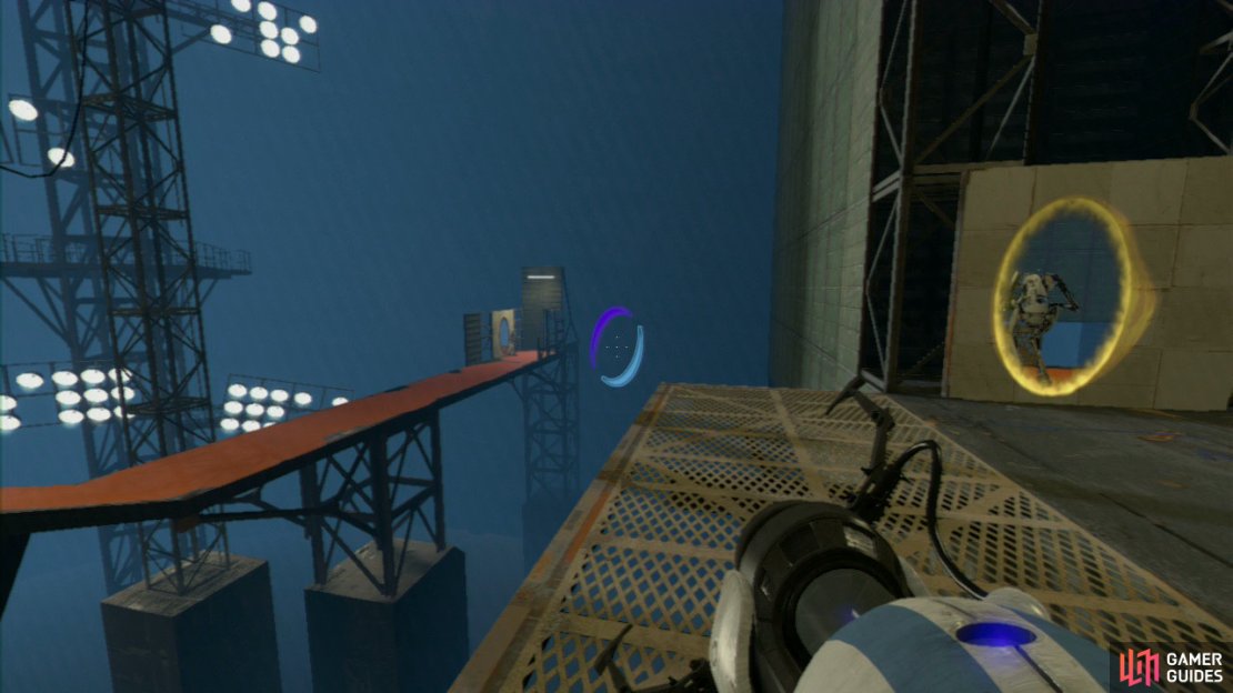 Player 2: Once the platform is fully coated, use your portals to get over here and then stand there ready for player 1&rsquo;s impending countdown.