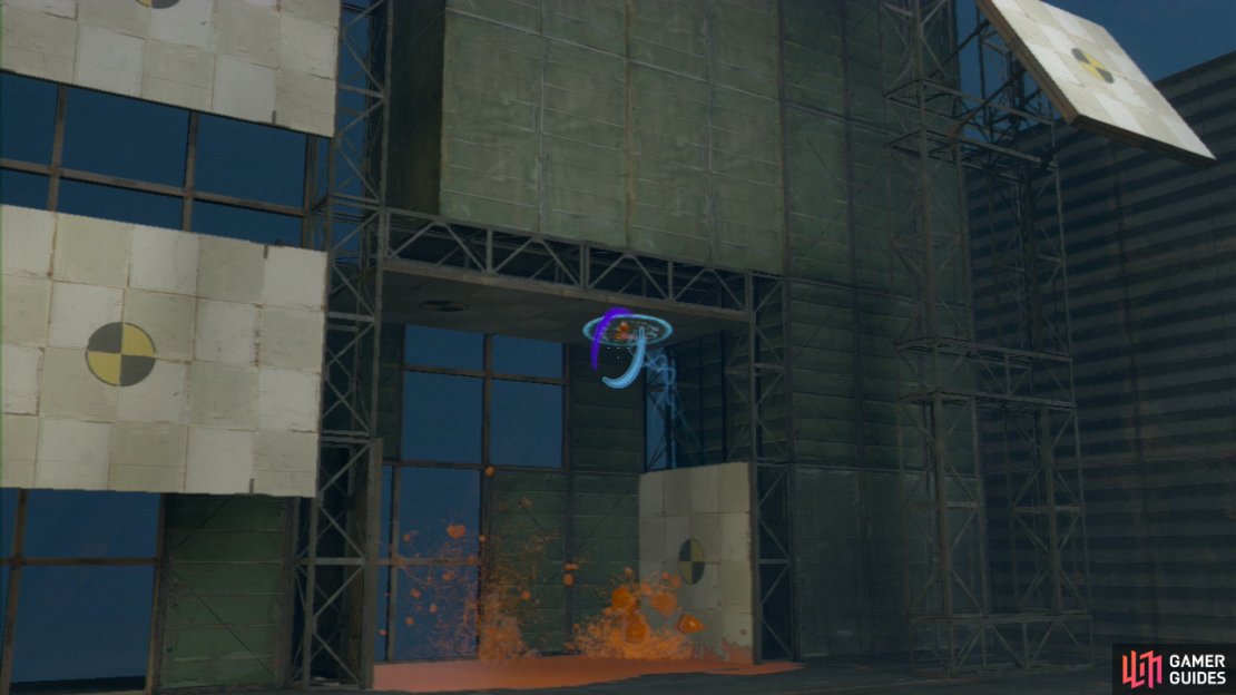 Player 1: This is a nice and simple challenge before the final co-op chamber. As soon as you enter the room, look to your left for a little rectangular area, which has a shoot-able ceiling and walls (but not a shoot-able floor). Place a portal on the ceiling section, go to the propulsion gel dispenser, set a portal here and use the button to release the gel. You&rsquo;ll want to reposition the portal halfway through so it coats the whole of the floor.  Player 2: Once there&rsquo;s enough gel on the floor, create an &lsquo;infinite loop&rsquo; portal and keep running!