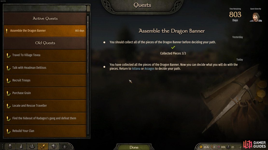 Once you have all three pieces of the Dragon Banner, you can return to Istiana or Arzagos.
