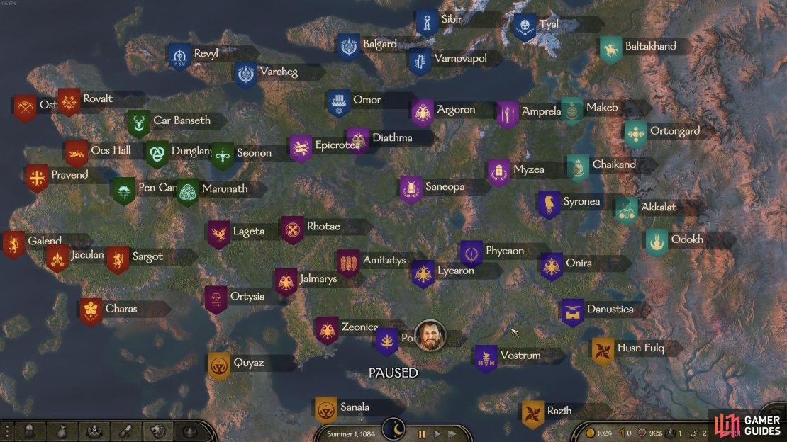 You can zoom out on the map to see all the Kingdoms and their territories in Calradia.
