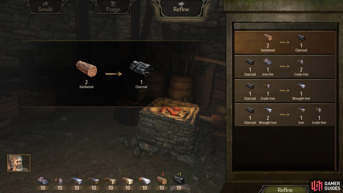 You can refine basic materials to create rarer ones. Your ability to refine will improve as you level the smithing ability. 