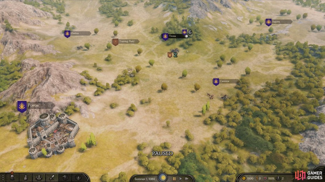 Travel to Tevea, a village to the north east of the training camp, to recruit troops and purchase food.