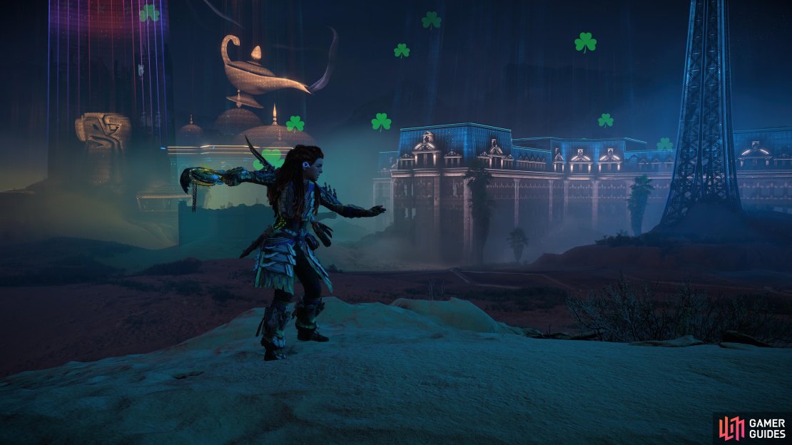 Aloy tests out her new Boomer&rsquo;s Shredder Gauntlet.