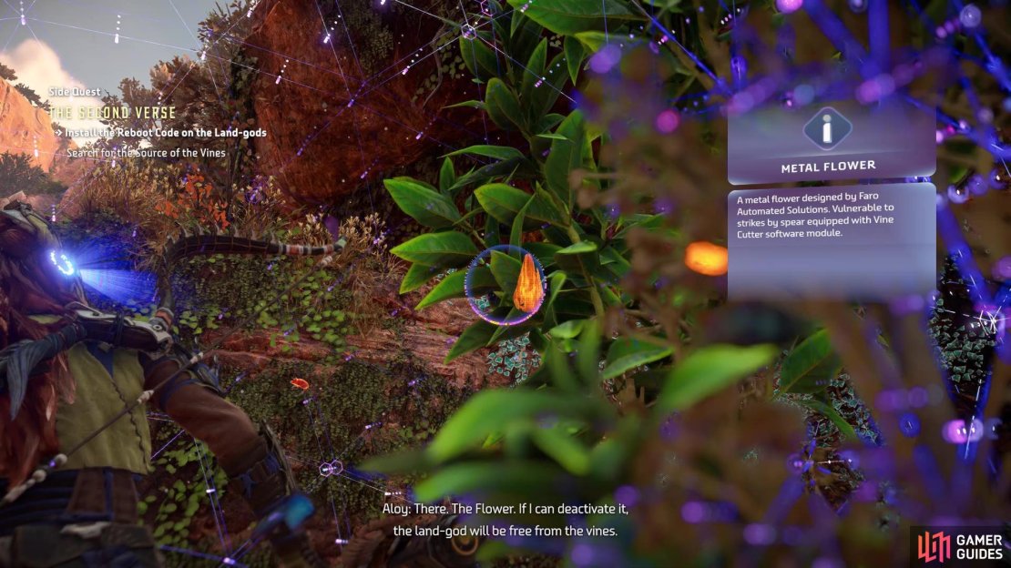 The Metal Flower you need is on a cliff above the Land-God