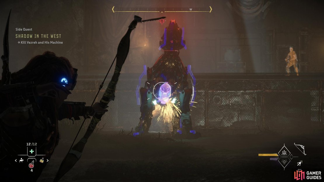 Try to keep cover between you and Vezreh while you target the Ravager&rsquo;s weakpoints.