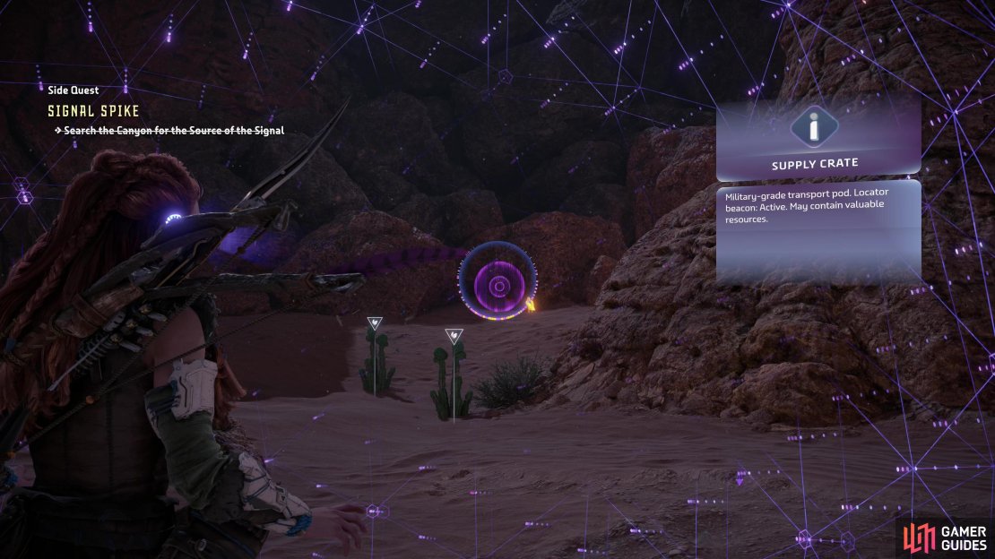 Scan for the signal to locate it behind some boulders,