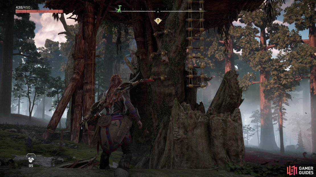 Seek out a tree you can climb along the northern end of the abandoned settlement.