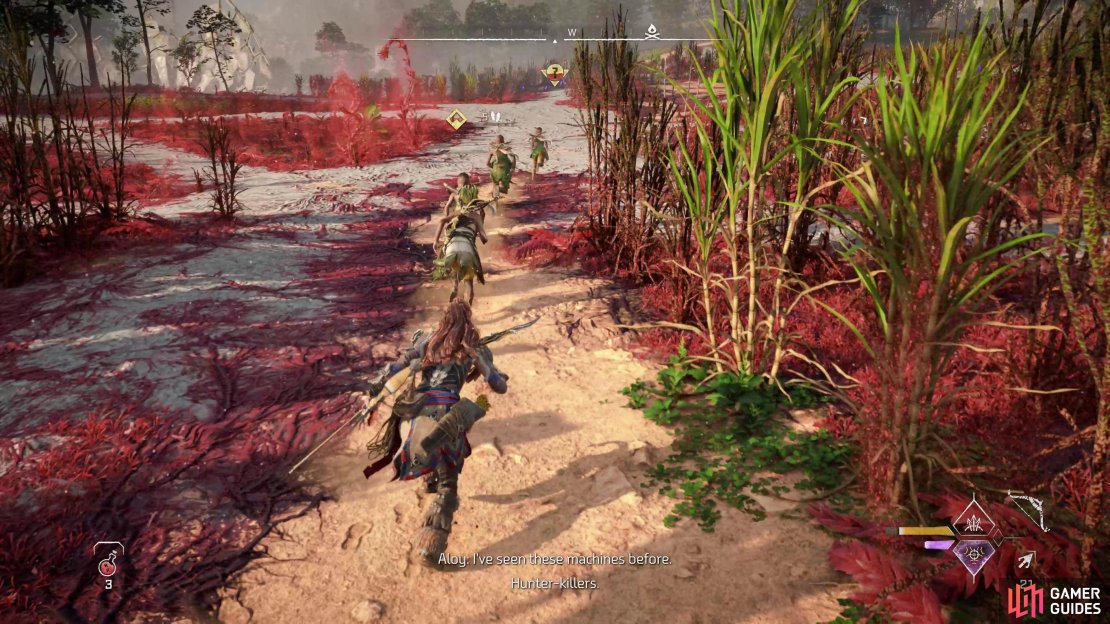 Follow Zo, ignoring machines unless she attacks them.