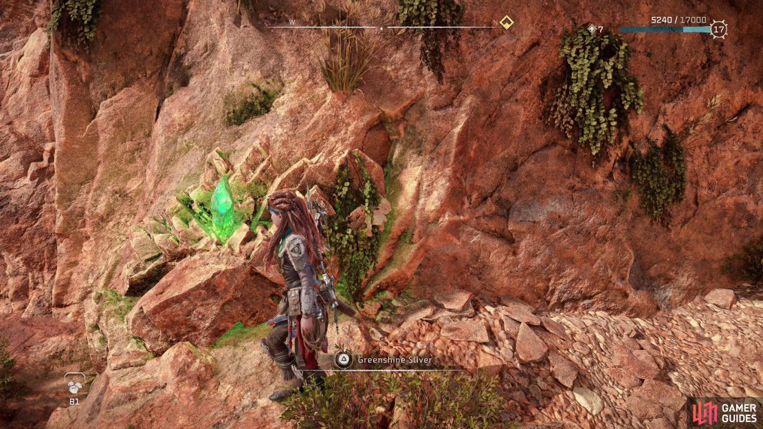 As you climb the mountain, keep an eye out for a Greenshine Sliver,