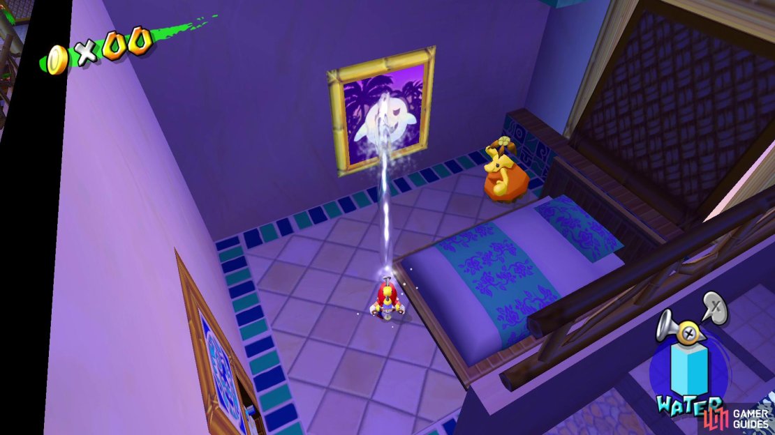 Spray the painting here and then cross through to the next room