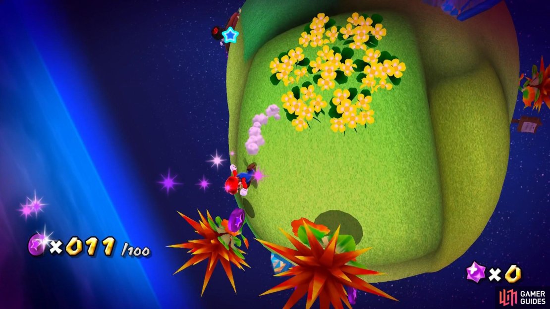 Follow the trail of purple coins and you&rsquo;ll reach a star launcher.