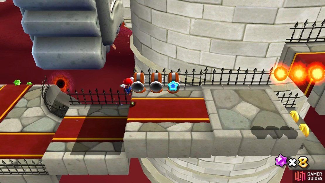 Run under the Thwomp and past the fire shooters before they&rsquo;re triggered!