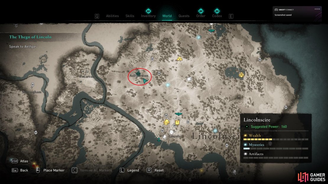 The location of Aelfgarstun, northwest of Lincoln.