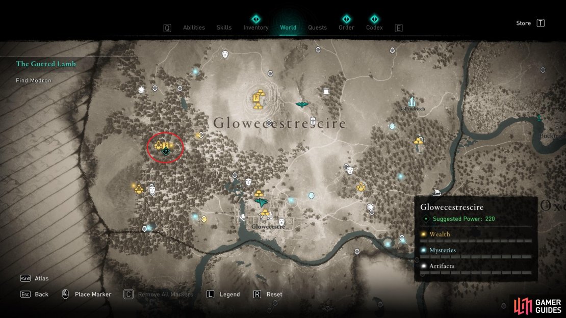 You&rsquo;ll find Aelfwood northwest of Glowecestre.