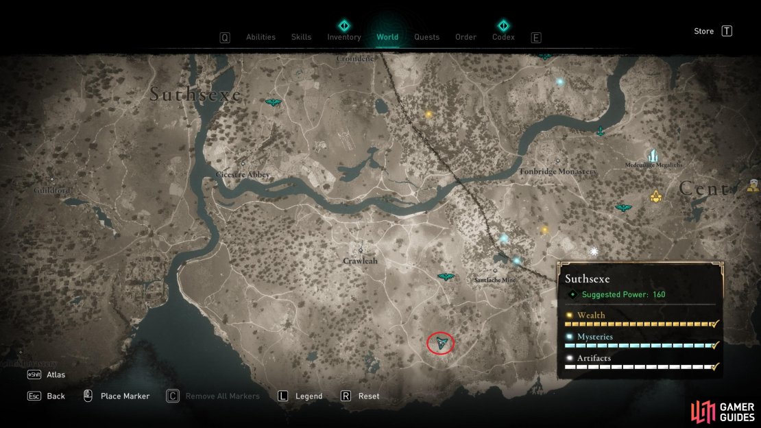 The location of the Anderitum Hideout in the southeast of Suthsexe.