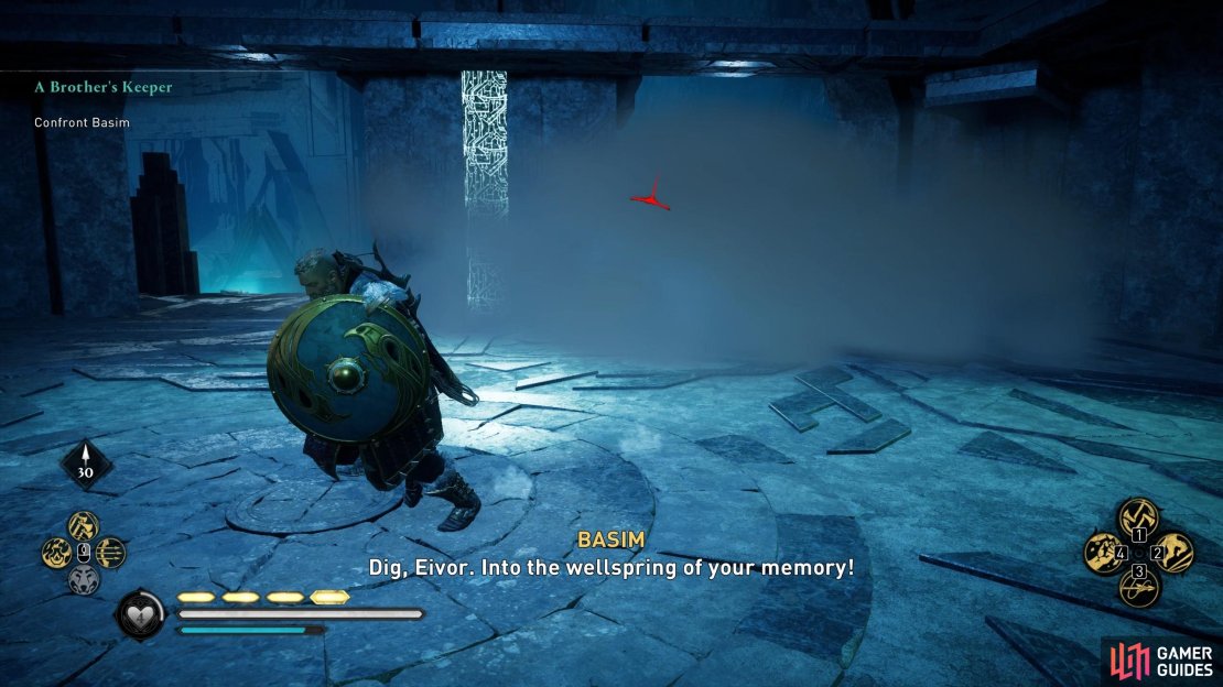 You&rsquo;ll need to dodge or roll away from Basim&rsquo;s throwing knives when you see the red indicator.