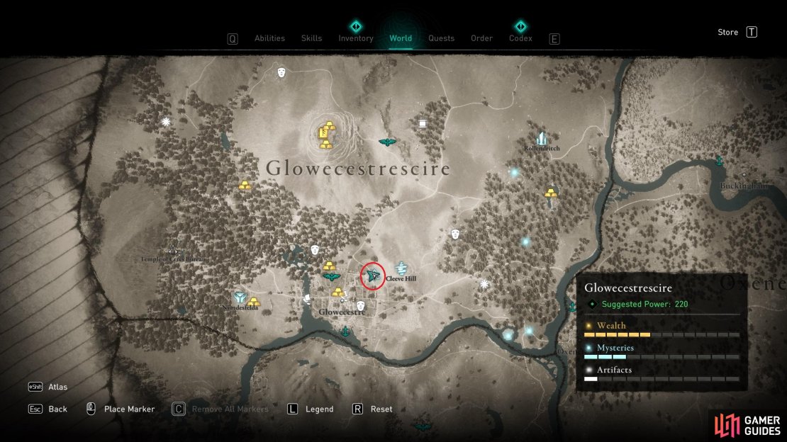 The location of the mystery in the northeast of Glowecestre.