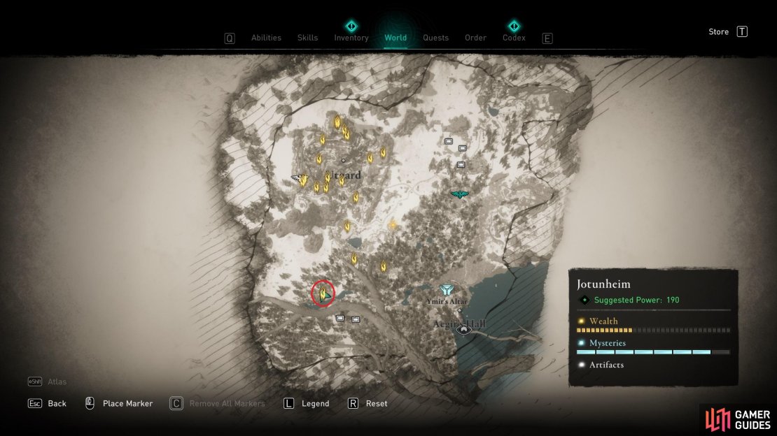 The location of Ymir&rsquo;s Blood Stone 13, northwest of Leyna Falls.