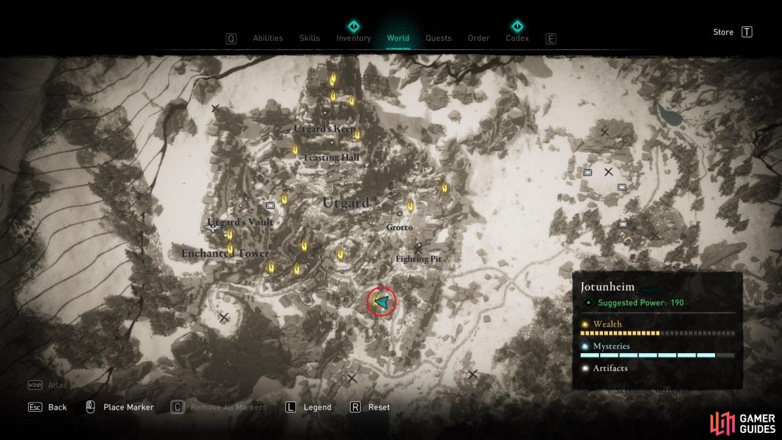 The location of Ymir&rsquo;s Blood Stone 18, in southeast Utgard.