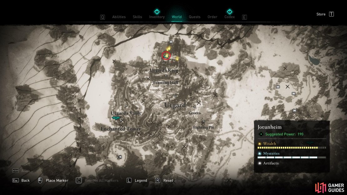 The location of Ymir&rsquo;s Blood Stone 30, within the first room of the keep.