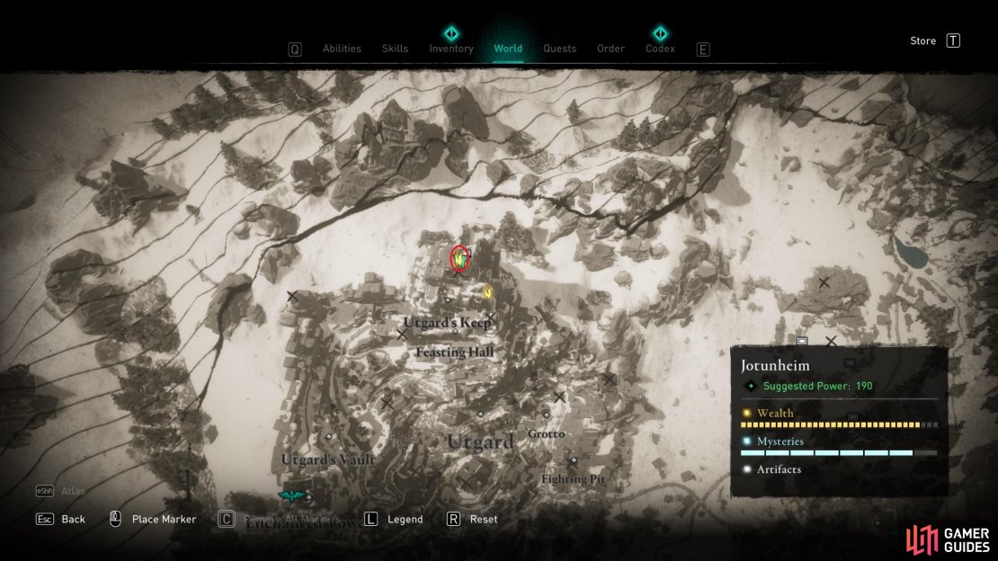 The location of Ymir&rsquo;s Blood Stone 31, within Utgard&rsquo;s Keep.