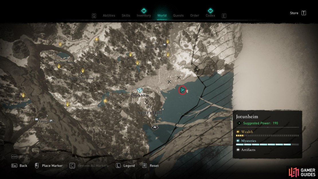 The location of Ymir&rsquo;s Blood Stone 4, beneath the waves northeast of Aegir&rsquo;s Hall.