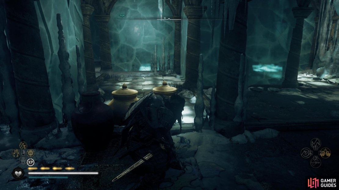When you enter the room full of breakable ice and pots, destroy it all in preparation for moving the stone pillar through.