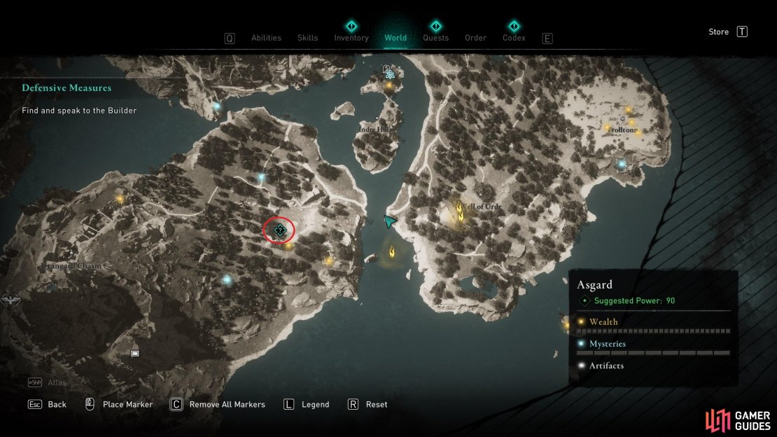 The location of the builder, just west of the Well of Urdr.