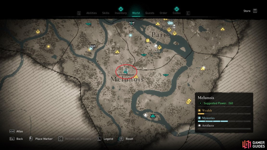 The location of the cairn mystery, northwest of Melun.