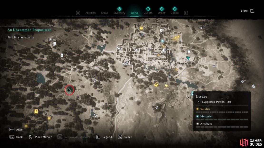 The location of the camp, southwest of Colcestre.
