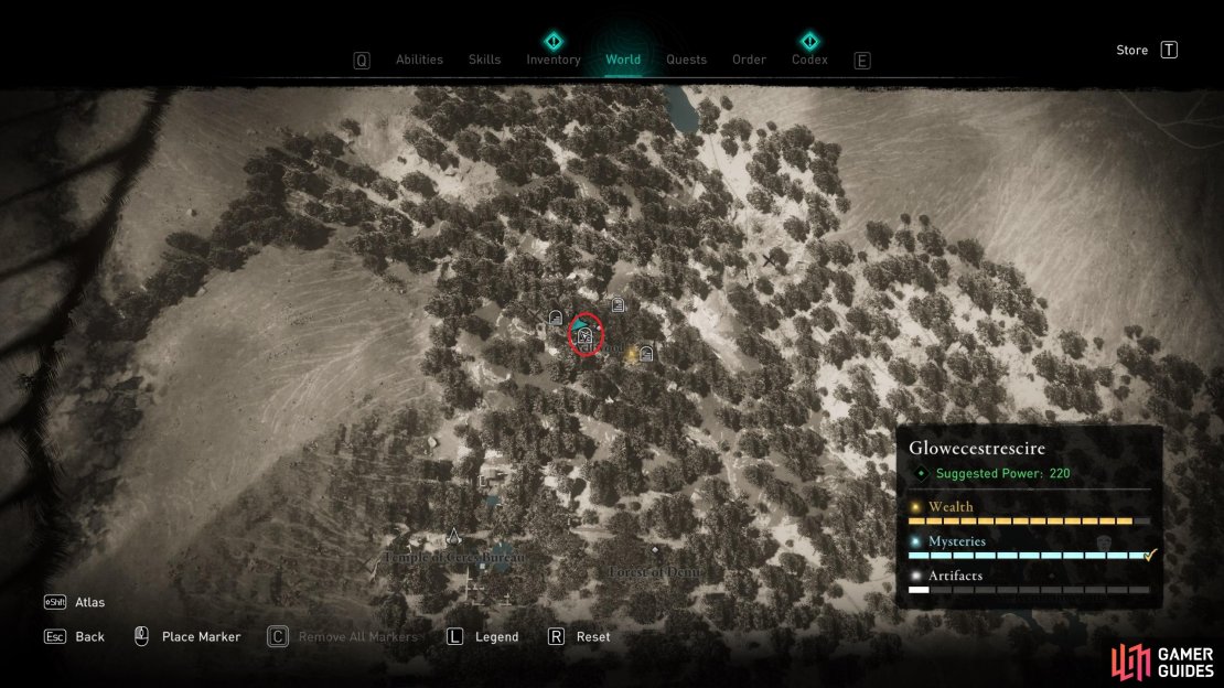 The location of the cave in Aelfwood where you&rsquo;ll find the Book of Knowledge.