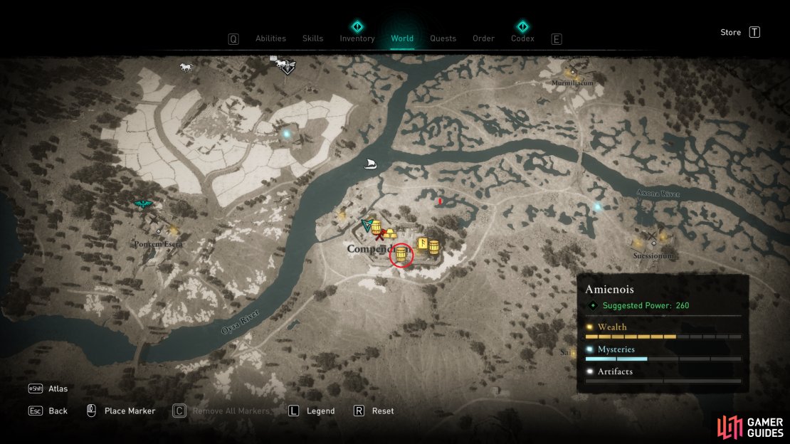 The location of the materials in the central part of the monastery grounds.