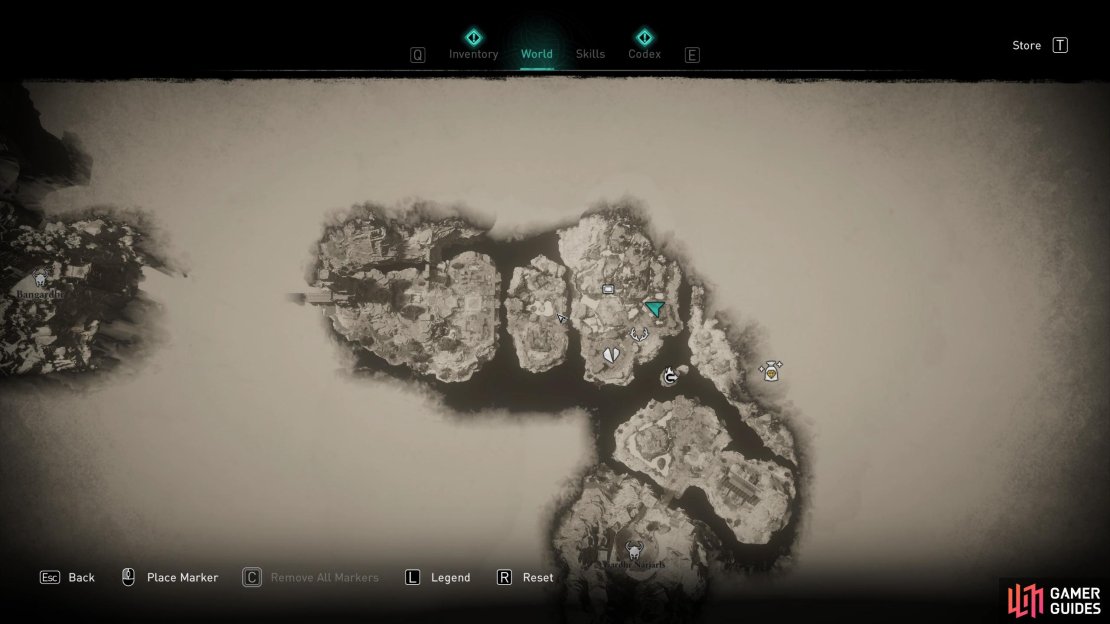 The location of the central mountain in Dokkerland, where the treasure chest can be found.