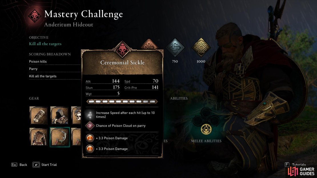 The Ceremonial Sickle has a rune on it which gives you a chance of generating a poison cloud with each parry.