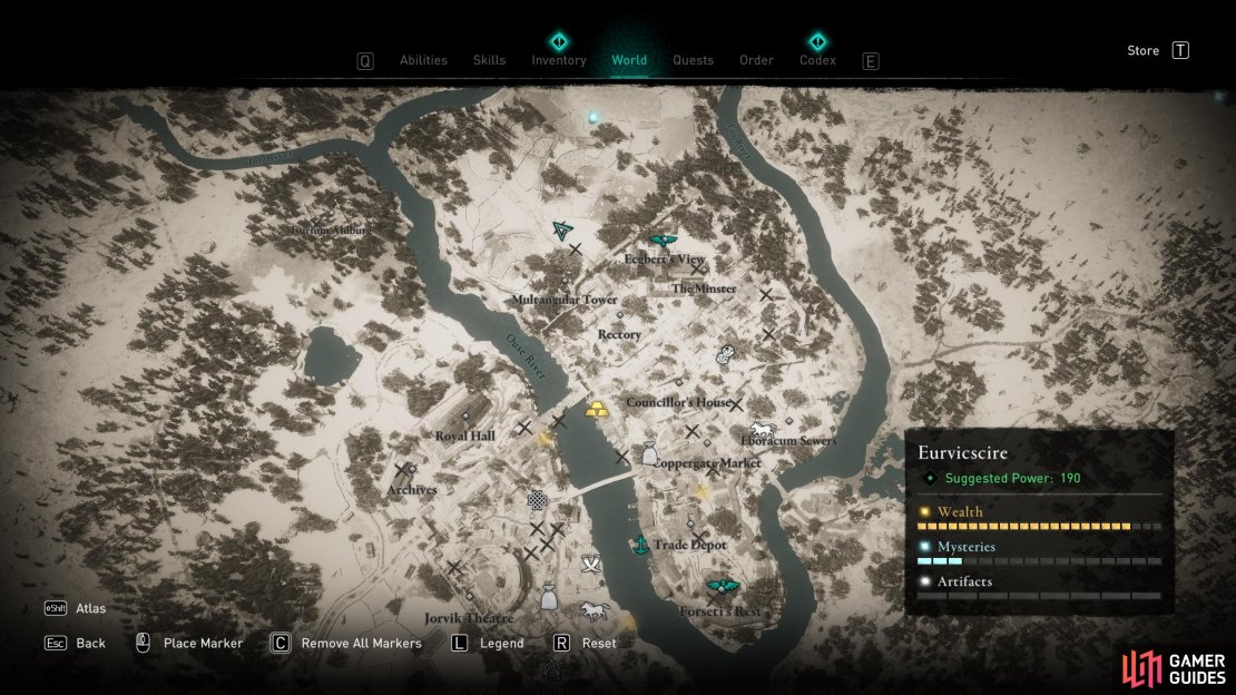 The location of the chest at the Multangular Tower.